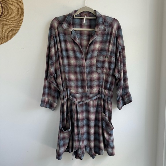 Free People before i let go romper with revere collar in vintage plaid, size Sm - Picture 2 of 16